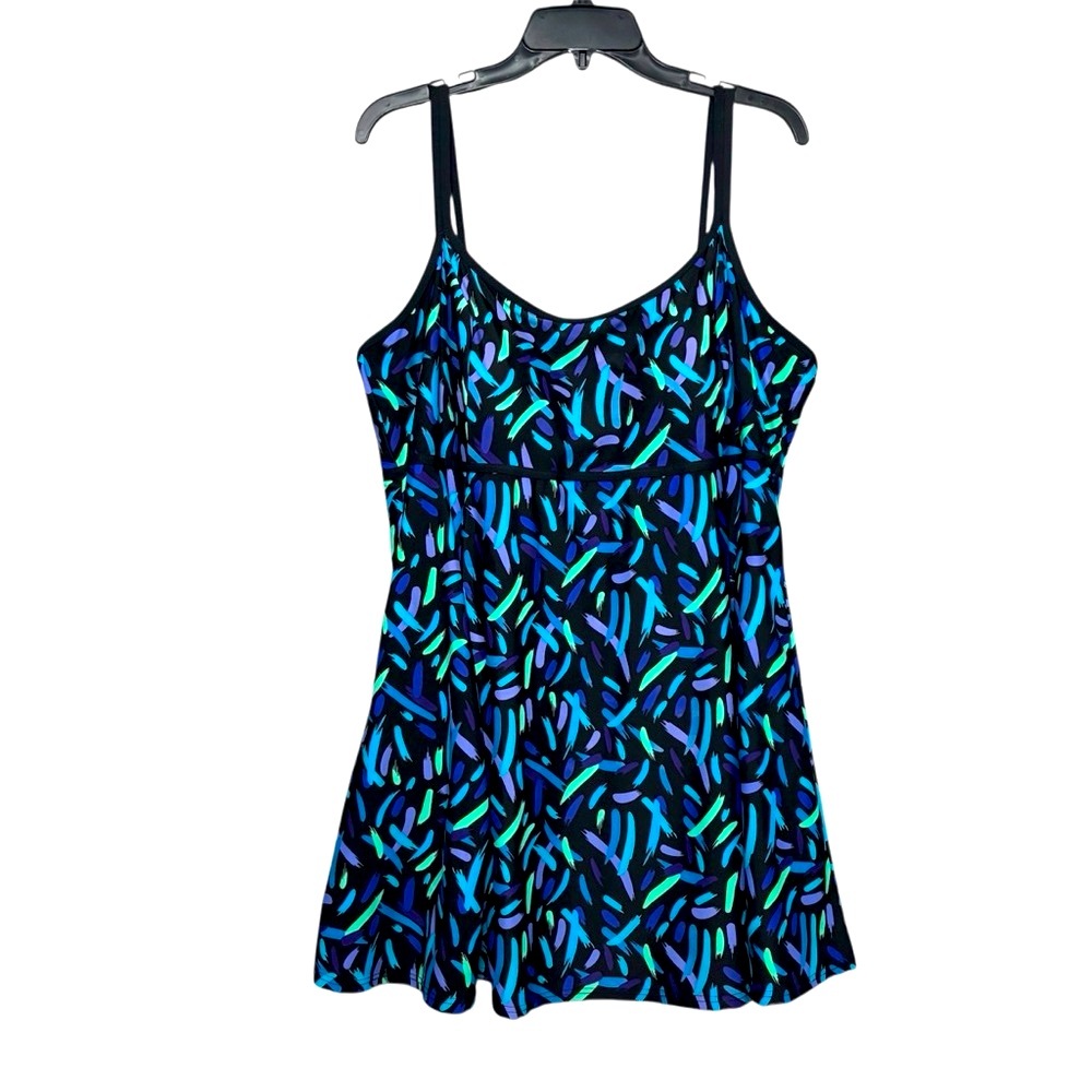 Beach Belle Swim Dress One Piece Plus Size 24 Black Multi